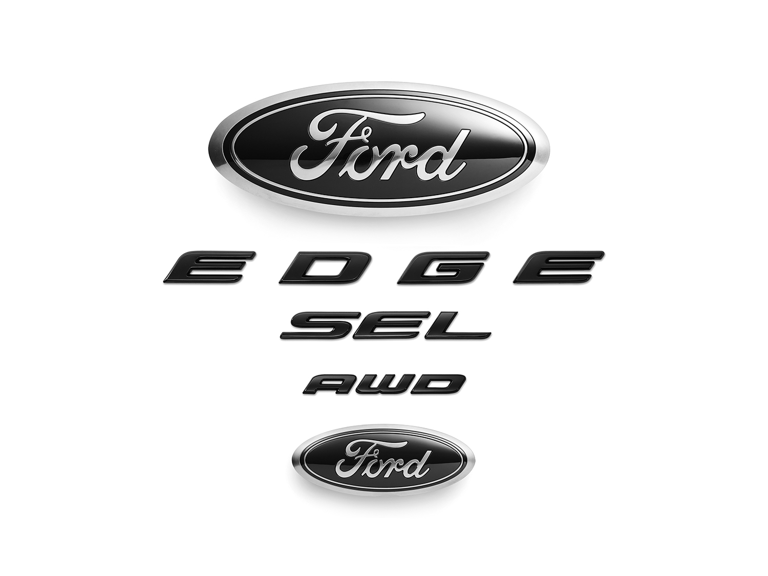 Image for Black Ford Oval and Tailgate Badges, Front & Rear Ovals and Badging, For Edge SEL AWD from AccessoriesCanada